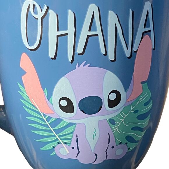 Disney Stitch Coffee Mug‎ 18oz Cup Ohana Blue Hawaii Hawaiian Palm Tropical Blue - Picture 3 of 9